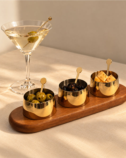Condiment Bowl set with spoon and Wooden Tray