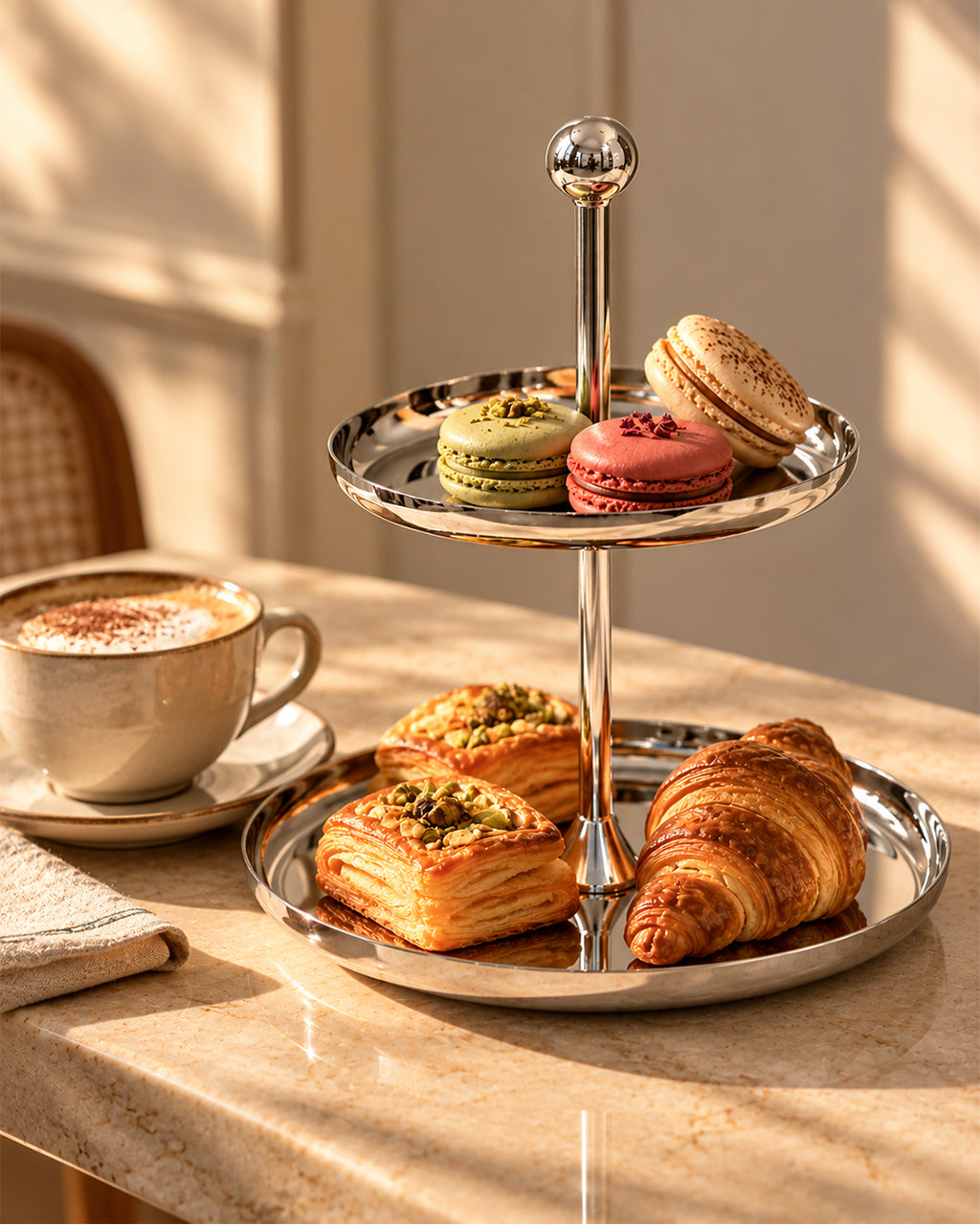 Stainless Steel Round 2-tier cake plate