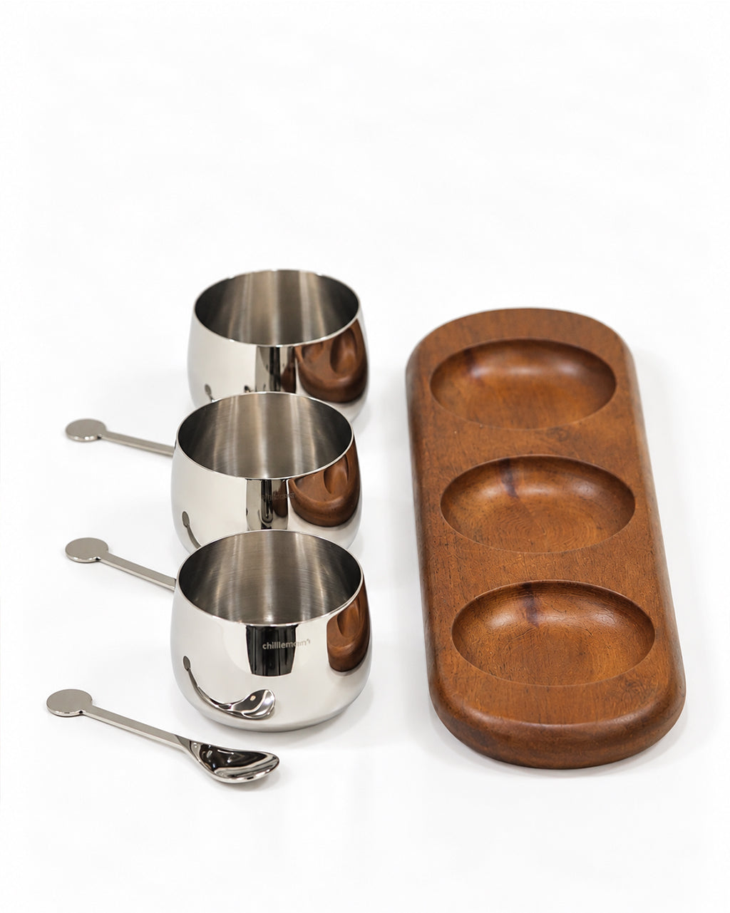Condiment Bowl set with spoon and Wooden Tray