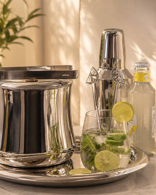 Cylindrical Double Walled Ice Bucket with Tongs