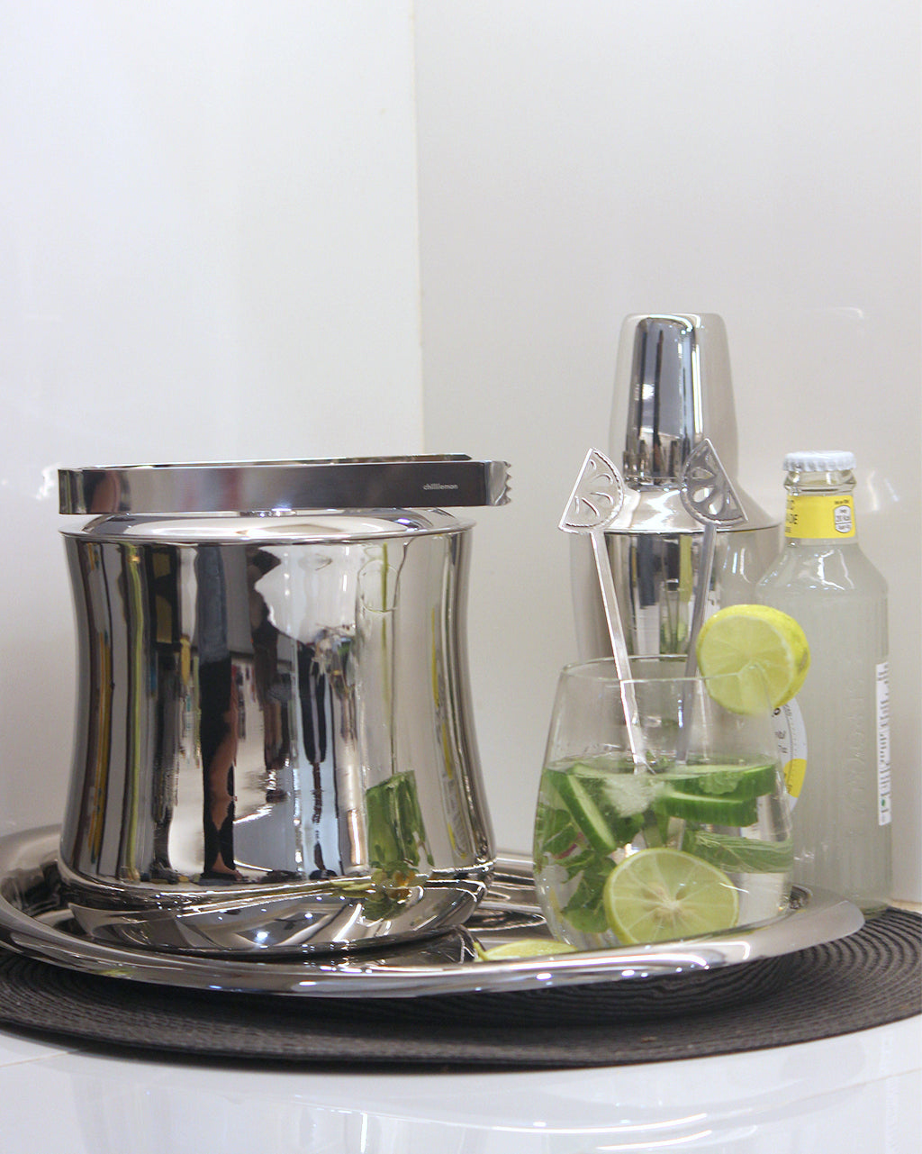 Cylindrical Double Walled Ice Bucket with Tongs