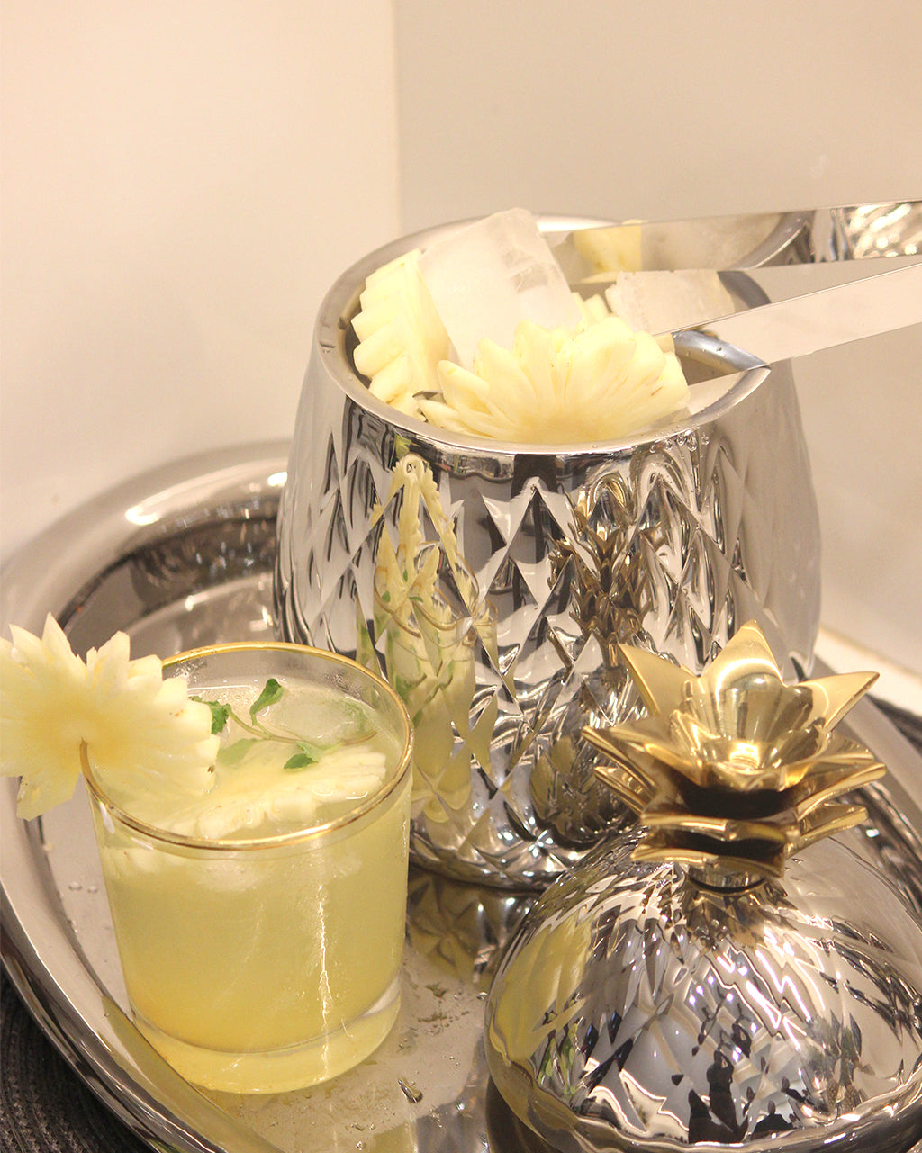 Pineapple Double Walled Ice Bucket with Tongs